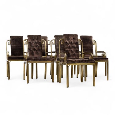 Mastercraft Mid Century Brass Greek Key Dining Chairs - Set of 8 - mcm 