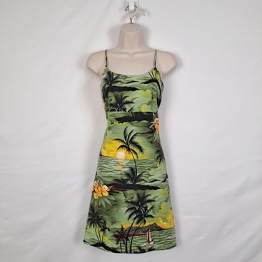 Vintage Y2K Green Tropical Sun Dress 