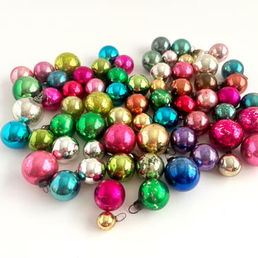 TINY GLASS ORNAMENTS, Lot of 75, Small Christmas Balls, Assorted Colors, Crafting, Mini Trees, Wreathmaking Supply 