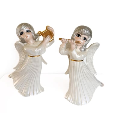 Vintage Christmas Decor Mod Ceramic Angels 1960s Decor Set of 2 