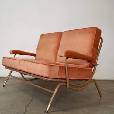 1950&rsquo;s Mid-Century Modern Pink Velvet Settee Loveseat by Lloyd Mfg. 