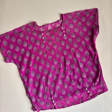 RESERVED for Rebecca - 1920s pink cotton blouse, gorgeous pattern, decorative crochet buttons 