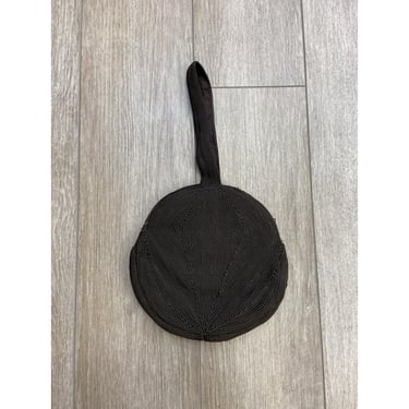 Vintage 1940s Corde Faille Dark Brown Round Purse Hand Bag Clutch AS IS Wounded Bird 