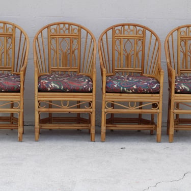 High Back Brighton Cane Seat Fretwork Arm Chairs & Woven Rattan Table 54