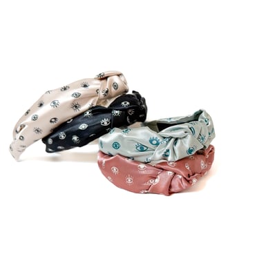 Eye Satin Headband - Pink / Dusty Rose / Black / Teal / Seafoam / Mind  - Ivory / Blue / Vacation / satin / printed / Gift /  Creative 