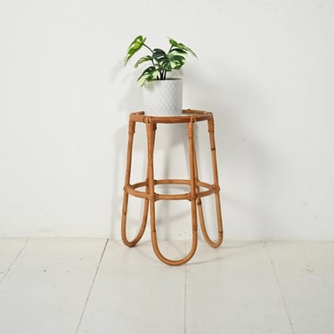 1960s Scandinavian Bamboo Plant Stand with Frosted Glass Top 
