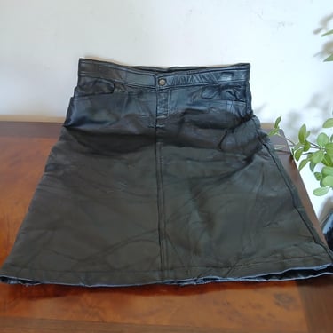 Vintage Patchwork Style Black Leather Skirt 