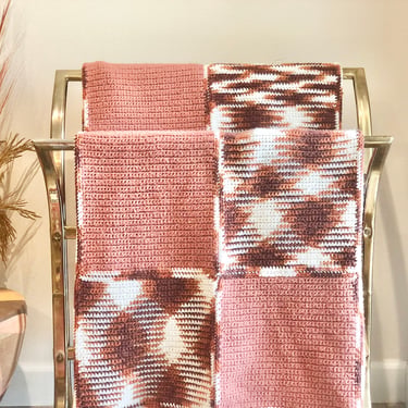 Vintage Southwestern Brown Knit Afghan: Cottagecore Throw Blanket 