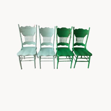Painted chairs,dining chairs,kitchen chairs,farmhouse chairs,wood chairs, refinished chairs,four chairs, green chairs 