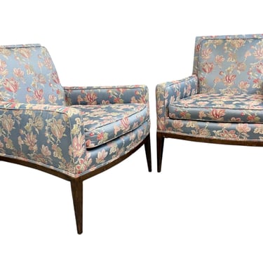 Pair of Walnut Framed Lounge Chairs by Harvey Probber Mid Century
