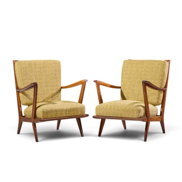 Gio Ponti for Cassina Model 516 Mid Century Walnut Lounge Chairs - Pair - mcm 