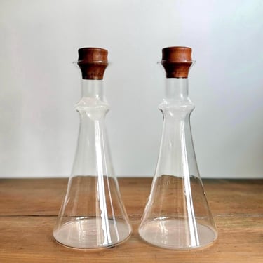 vintage Dansk glass carafe decanter MCM Danish decor - teak stopper 