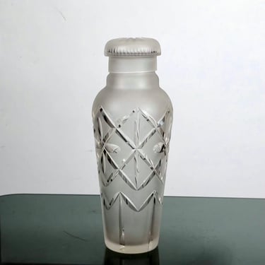 Vintage Frosted Glass Cocktail Bottle – Cut Crystal Bottle with Stopper, Art Deco Style / 1940s-1960s 