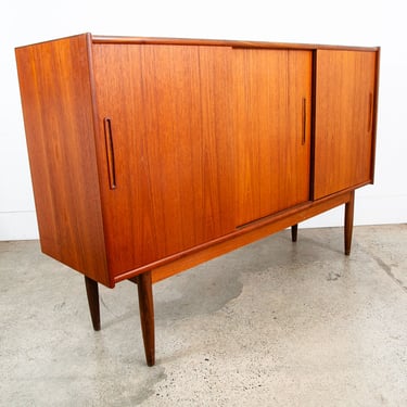 Mid Century Danish Modern Credenza Sideboard Sliding Doors Teak Drawer Denmark