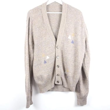 vintage 1960s oatmeal heather men's GRAMPS cardigan SWEATER kurt cobain style grunge vintage sweater -- size large -- FREE shipping U.S.A 