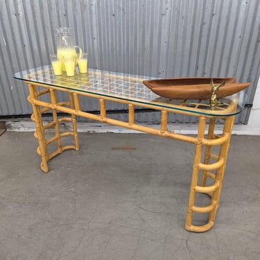 LOCAL PICKUP Only ———— Bamboo Console Table with Glass Top 