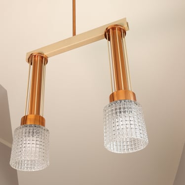 Vintage Crystal Chandelier Brass Light Fixture Double Pendant Mid Century Modern Art Deco Style Retro Lighting Home Decor 