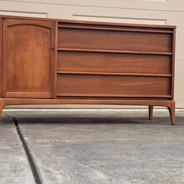 Lane Rhythm Midcentury Reversible Door Walnut And Cane Buffet Credenza 