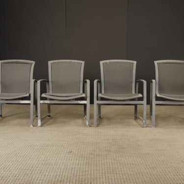 Set of 4 Brown Jordan Waves Patio Dining Chairs — Modern Outdoor Armchairs, Labeled 