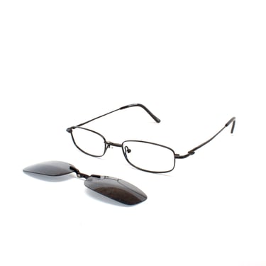 Vintage 1990s Rectangle Grey Wire Frame Removable Lens Sunglasses 