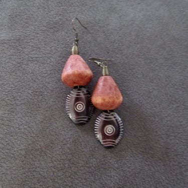Carved bone and wooden earrings 