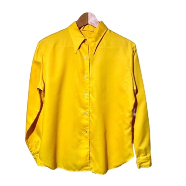 60s Collared Shirt, Mod Mustard Yellow Oxford, Vintage Dagger Collared Shirt, Atomic Mid Century Modern Grunge Long Sleeve Button Up Blouse 