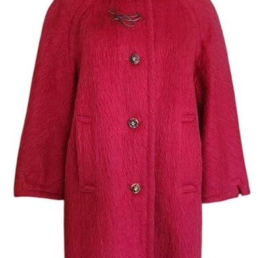 Vintage 1960s Loden Plankl Red Wool Coat Austrian Trachten Alpine Silver Fish Pin 
