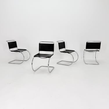 Set of 4 MR10 lounge black leather chairs design by Ludwig Mies van der Rohe , 1980s Italy 