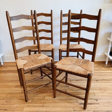 Set of 4 Rush Seat Ladder Back Dining Chairs