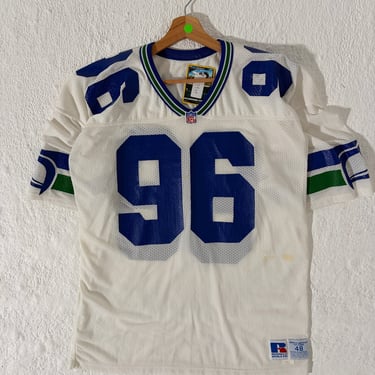 Vintage Cortez Kennedy Seattle Seahawks White Jersey Russell Sz. XL 48
