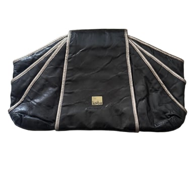 Kooba Black Leather Fan Clutch Bag w/Silver Trim