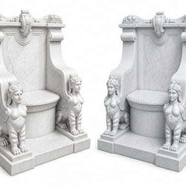 Late 19th Century Pair of Monumental Italian Marble Throne Chairs
