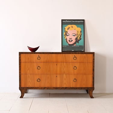 Scandinavian Art Deco Chest of Drawers – 1940s Burl and Beech Dresser 
