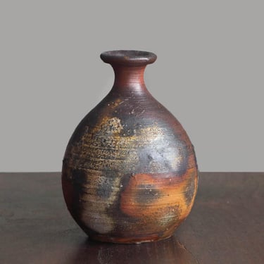 Vintage Bizen Ware Sake Bottle | Striking Red & Brown Natural Kiln Colors 