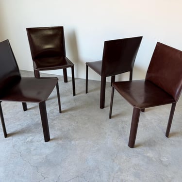 Vintage Italian Mario Bellini Style Brown Leather Dining Chairs – Set of 4 
