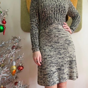 1970s Roncelli knit long sleeve mini dress // S-M // vintage 70s wool boucle space dyed stretchy dress rhinestone inset detail mock neck 
