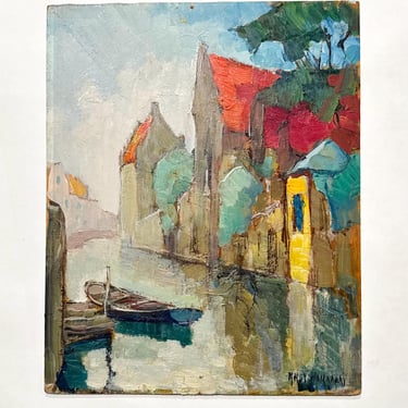 Original Knut Norman Swedish Colorist Landscape Oil Painting, 1940s Vintage 