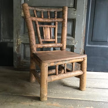 Antique Bamboo Miniature Chair, Wooden Stool Seat, Asian, Oriental, Chinese, Teddy Bear Display 