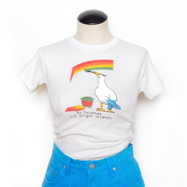 Vintage 70's Rainbow St. Thomas Graphic T-Shirt Sz XS 