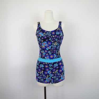 Vintage 1960s floral one piece swimsuit bathing suit flower power size xs 