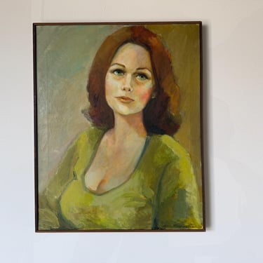 1970s  Mid-Century Impressionist  Woman Portrait Oil on Canvas Painting, Framed 