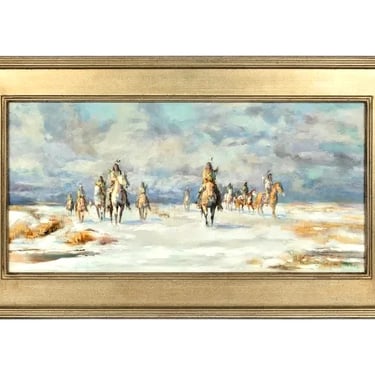 Painting, Oil on Board, Sign, Ron Himler (Amer, 20th C.), "Winter on the Plains"