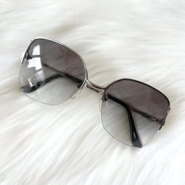 Vintage 80s Silver and Grey Ombre Tint Oversized Sunglasses 