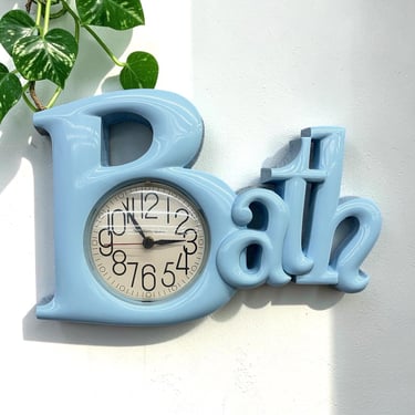 Vintage Bath Wall Clock Retro 1980s Contemporary + Burwood Products + Light Blue + Plastic + Number Face + New Haven Quartz + Bathroom Decor 