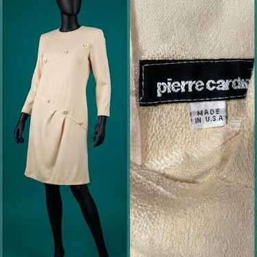 Vintage 1980s/90s Pierre Cardin Cream Wool Dress Size S 