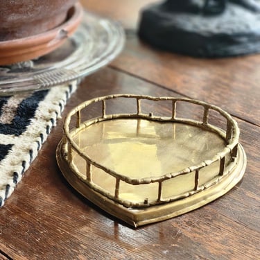 Brass faux bamboo tray heart shape vintage 
