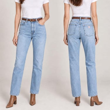 Vintage Guess Jeans Size Medium Light Wash High Rise Straight Leg Denim 90s Y2K 