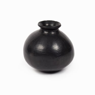 Santa Clara Ceramic Vase Pueblo Pottery Black Vintage Small Mid Century 