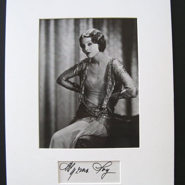 Myrna Loy B&W Photo w Autograph White Mat 