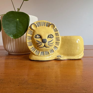Terracotta Lion Planter Painted Vintage 